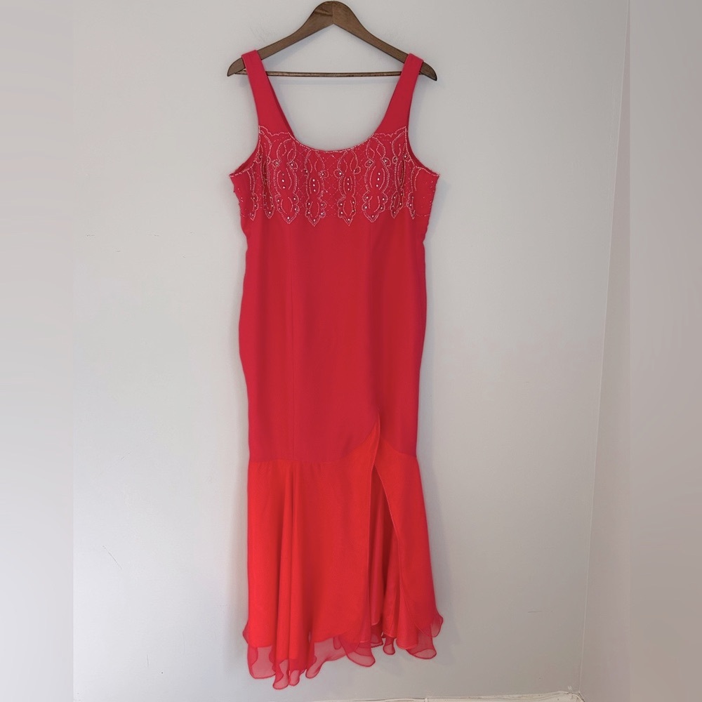 Cire by Landa Coral Beaded Sleeveless Midi Dress Size 14